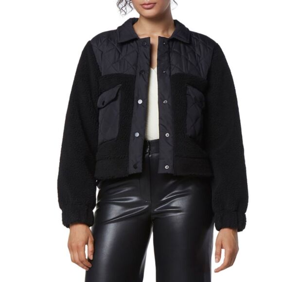 Andrew Marc Faux Shearling Quilted Trucker Jacket Women's Small Black NWT - Picture 1 of 11